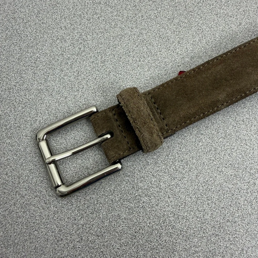 Cole Haan Belt Mens Size 38 Brown Suede Leather Silver Tone Buckle